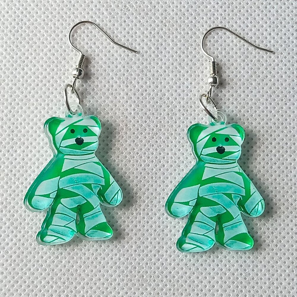 Cute Mummy Teddy Bear Earrings, Fun Halloween Earrings, Festive Party Earrings
